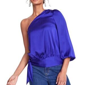 INC International Concepts Women's Satin One-Shoulder Side-Tie Top in Deep Iris